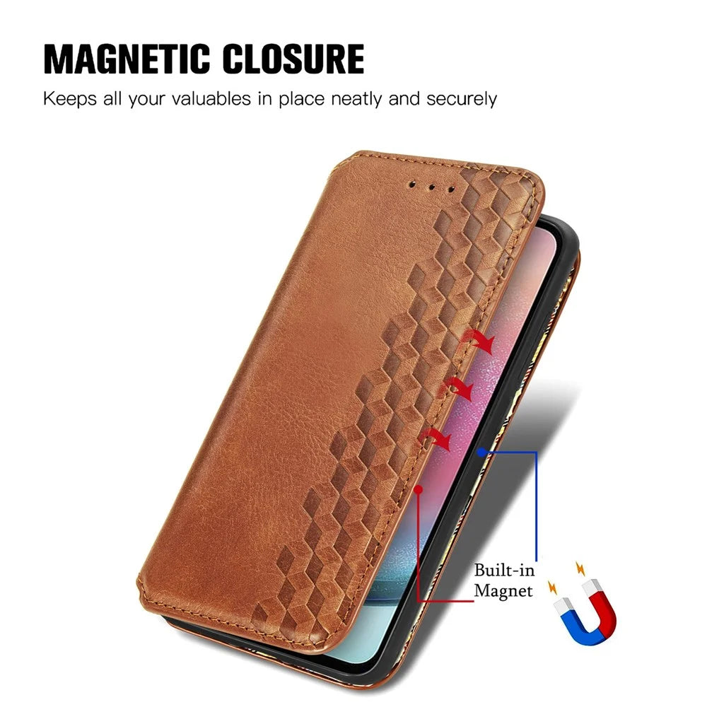 For Samsung Galaxy A25 5G (Global) (161.0 x 76.5 x 8.3mm) PU Leather Case Rhombus Imprint Wallet Stand Phone Cover - Brown - 4