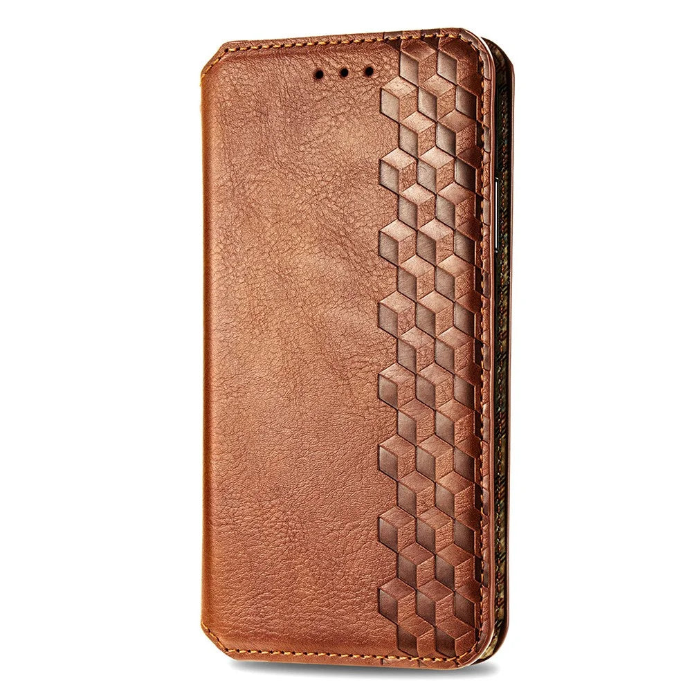 For Samsung Galaxy A25 5G (Global) (161.0 x 76.5 x 8.3mm) PU Leather Case Rhombus Imprint Wallet Stand Phone Cover - Brown - 5