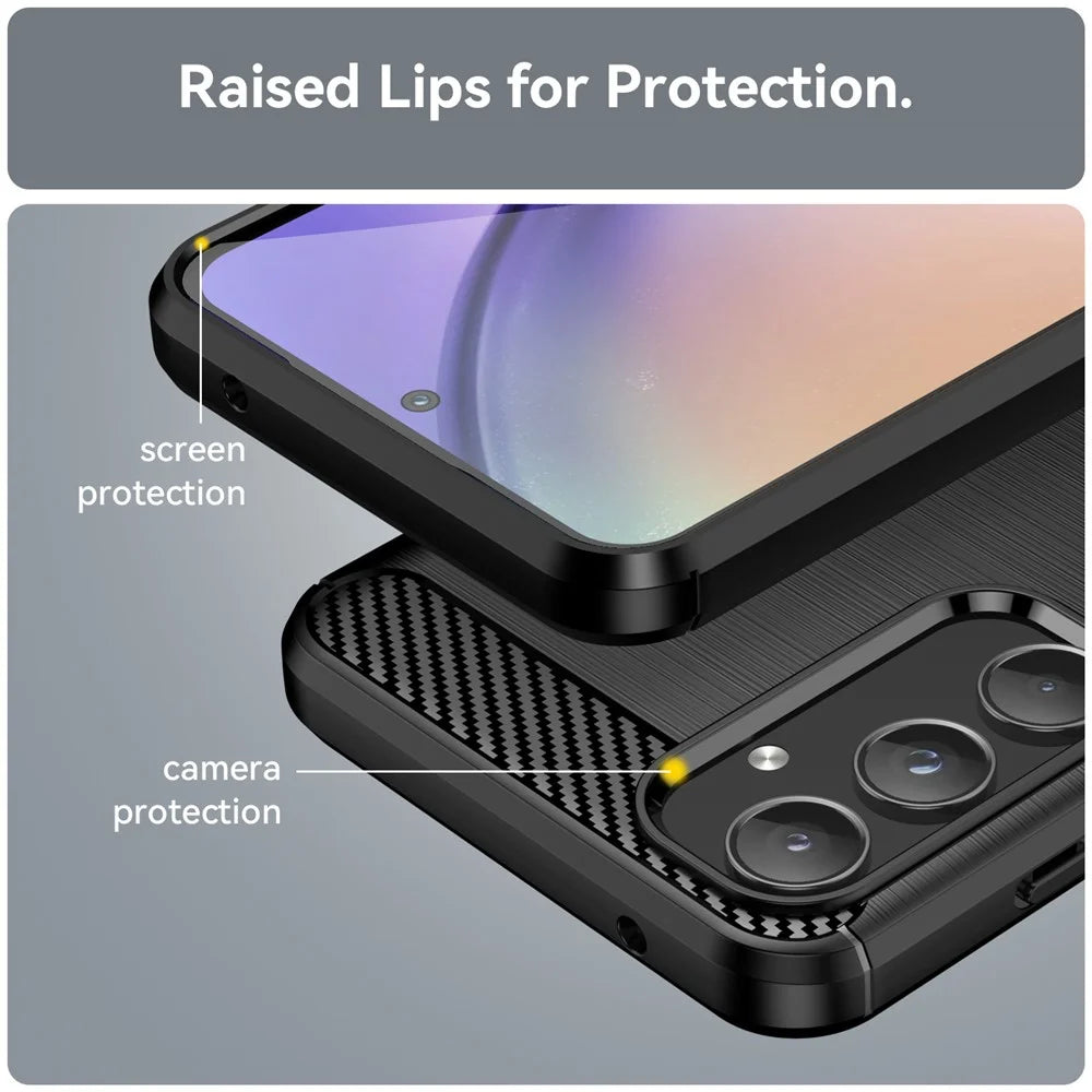Phone Case For Samsung Galaxy A55 5G Carbon Fiber Texture TPU Phone Cover - Black - 6