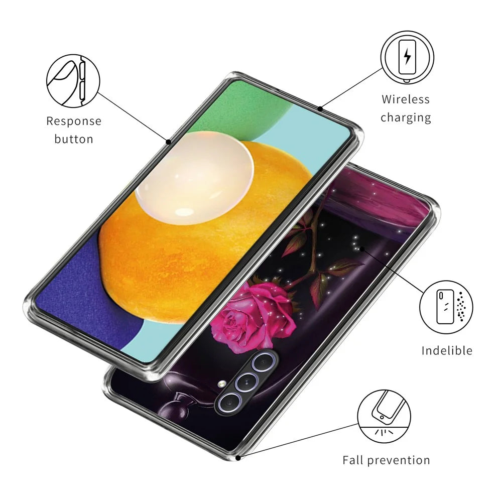 For Samsung Galaxy A54 5G Phone Case with Pattern Ultra Slim Back Cover - Rose - 3