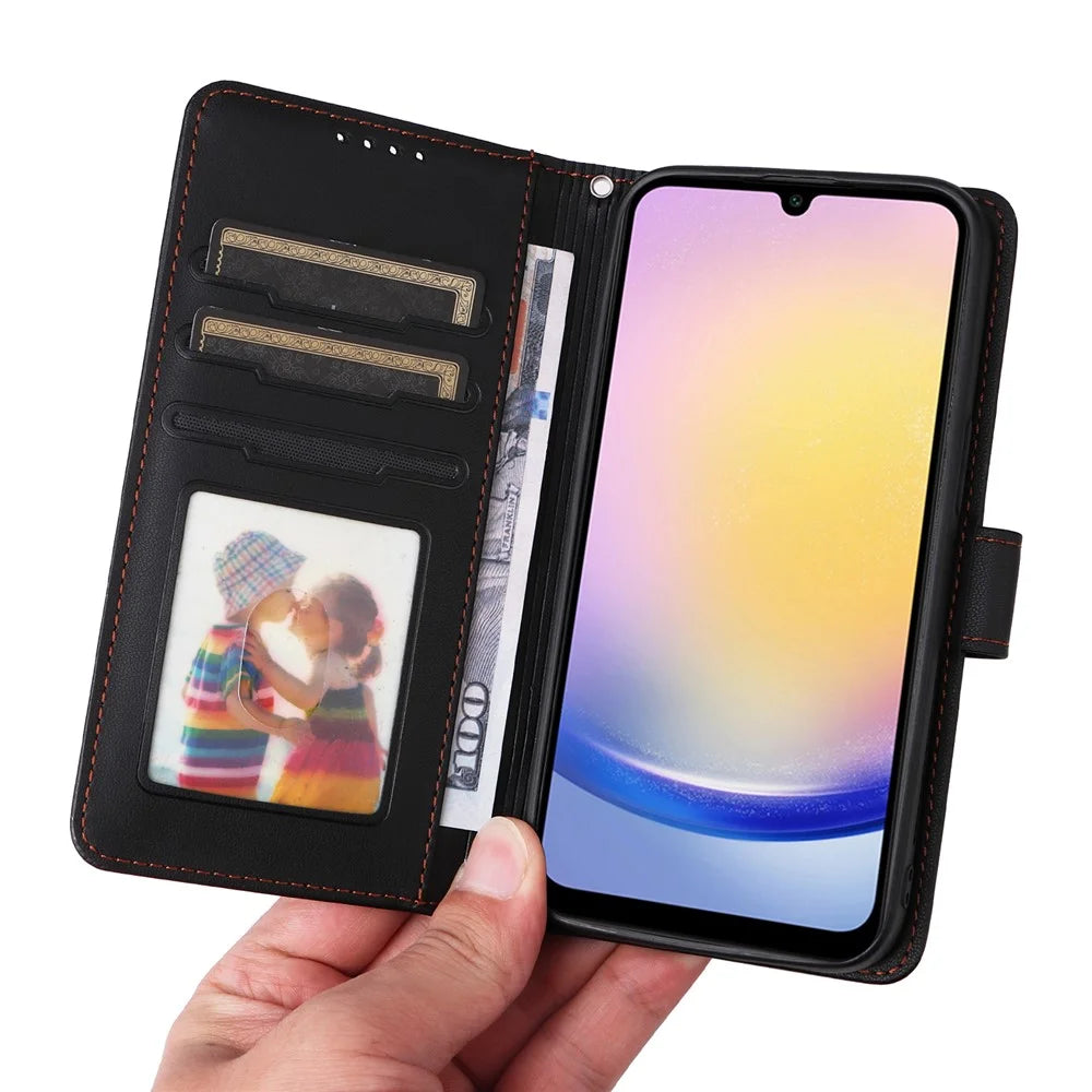 For Samsung Galaxy A25 5G (Global) (161mm) Magnetic Case BETOPNICE Detachable PU Leather Phone Cover with Strap - Black - 5