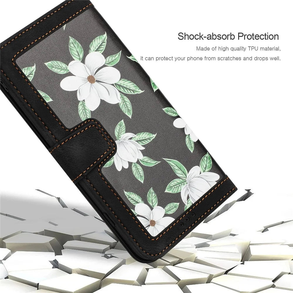 For Google Pixel 8a Phone Case Flower Pattern Stand Cover - Black - 7