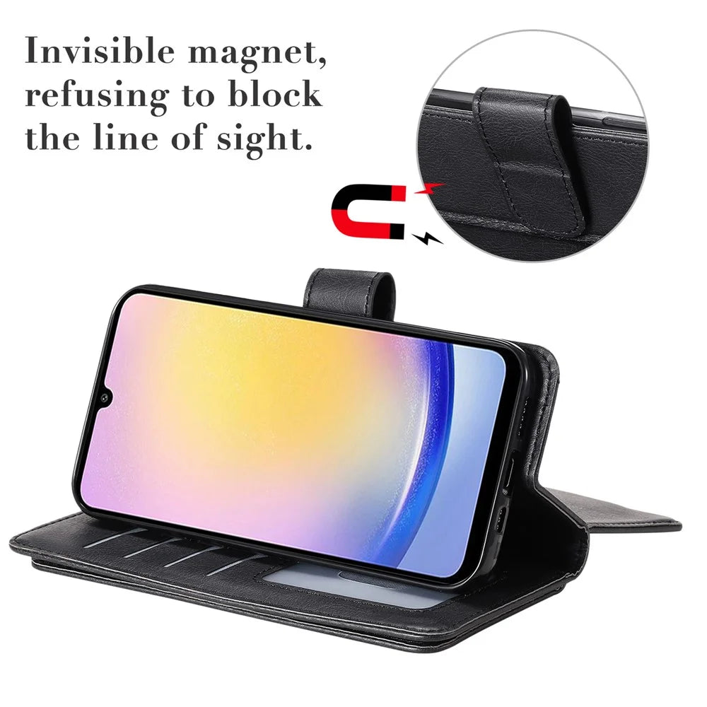 For Samsung Galaxy A25 5G (Global) Leather Case with 10 Card Holder Phone Cover Stand - Black - 6