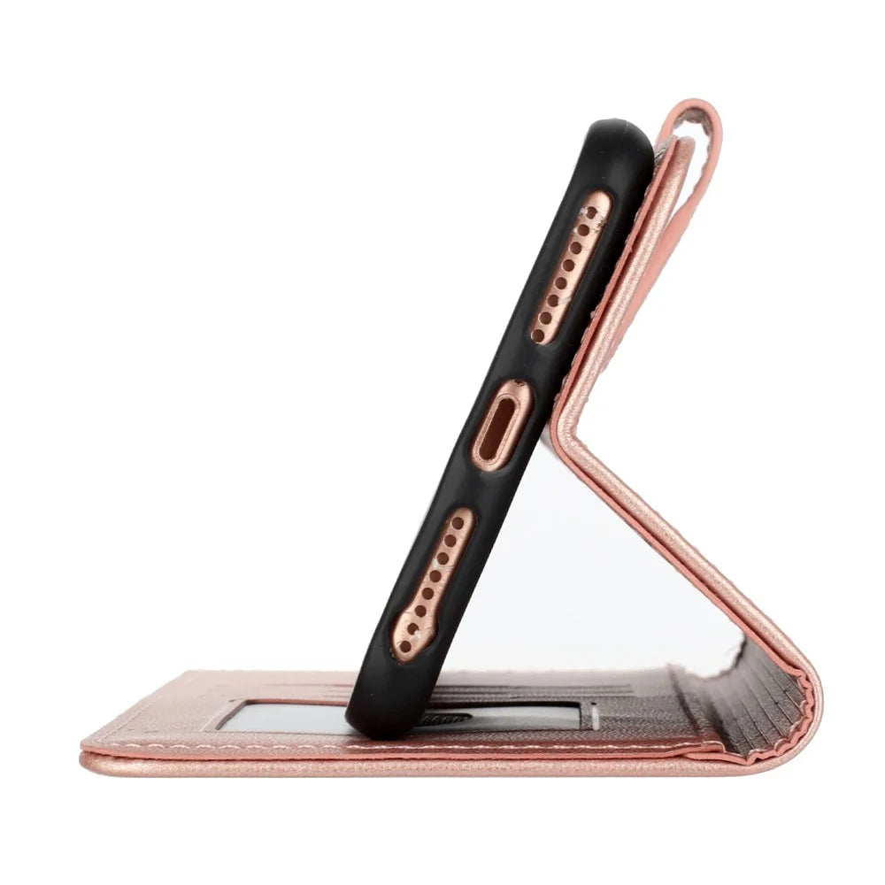 For Samsung Galaxy A15 5G Phone Cases Mandala Flower Leather Wallet Mobile Cover with Strap - Rose Gold - 5