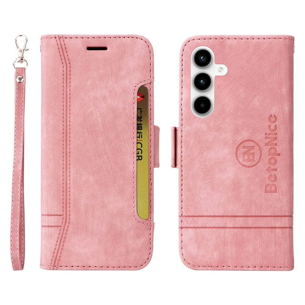 BETOPNICE 001 for Samsung Galaxy A35 5G Cell Phone Case Leather Wallet Card Slots Cover - Pink - 1