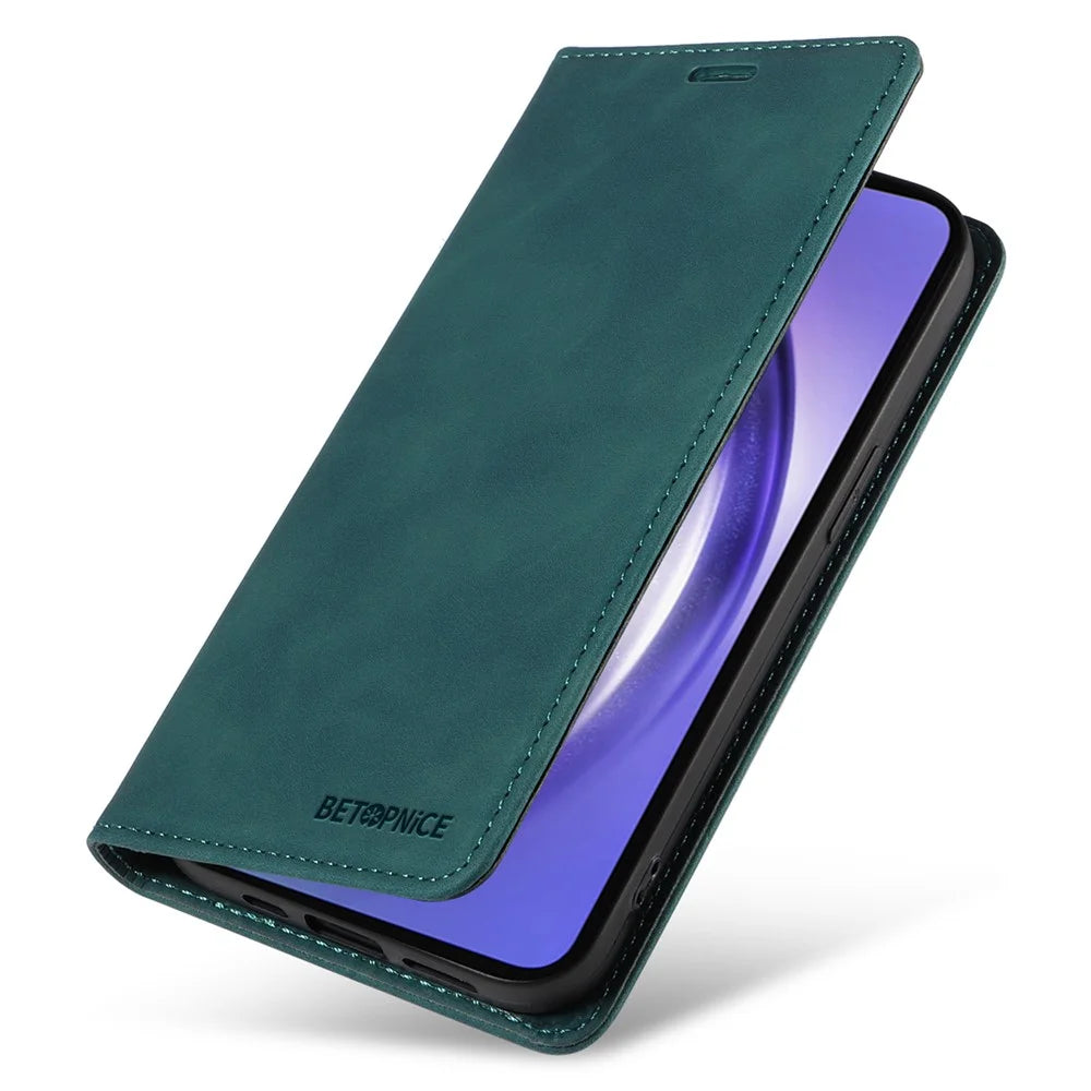 BETOPNICE 003 for Samsung Galaxy A55 5G Leather Case Magnetic Closing RFID Blocking Phone Cover - Green - 6