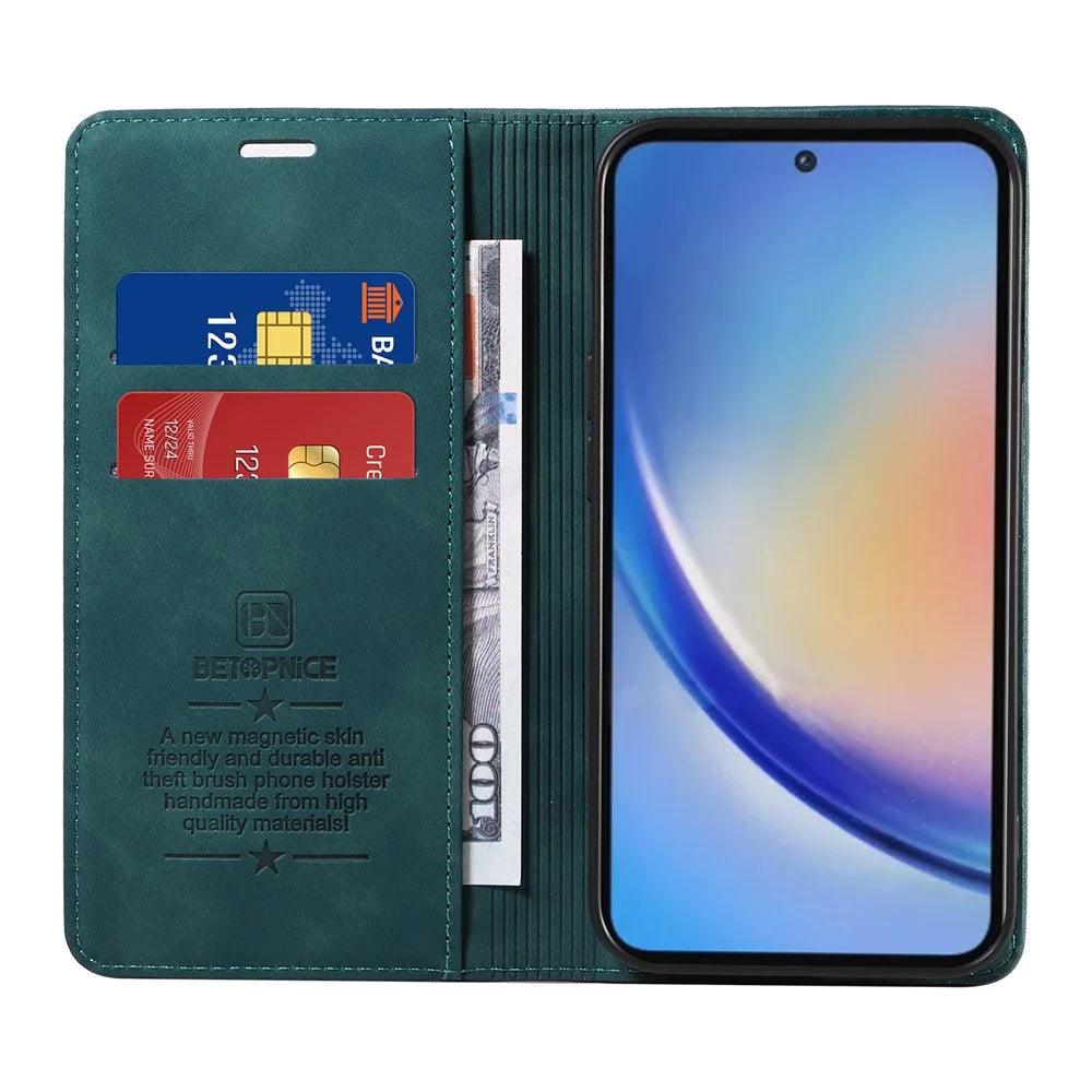 BETOPNICE 003 for Samsung Galaxy A35 5G Magnetic Phone Case RFID Blocking Card Slots Cover - Green - 2
