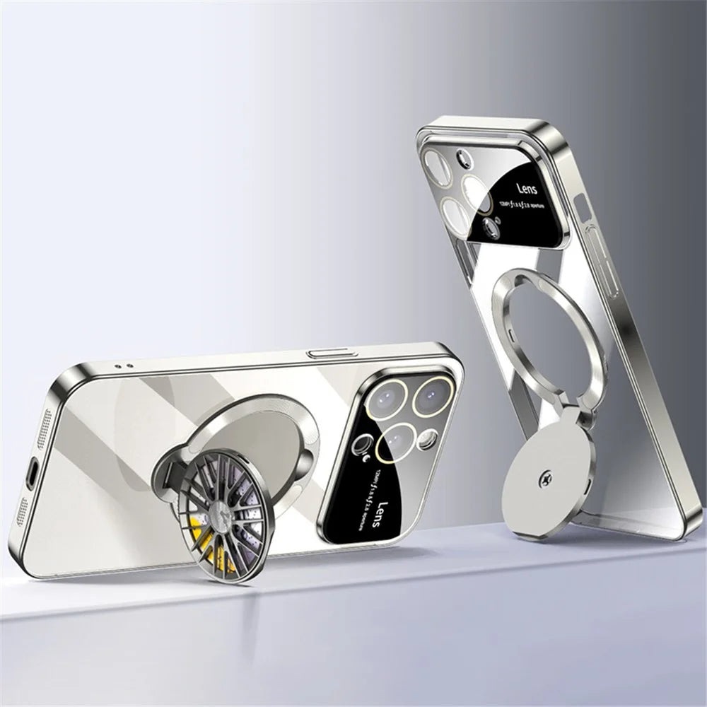 VOERO For iPhone 15 Pro Kickstand Case Electroplating PC Phone Cover - Titanium - 1