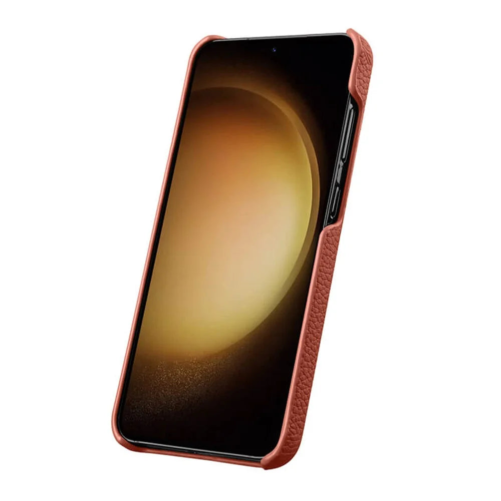 MELKCO For Samsung Galaxy S24 Case Genuine Cow Leather+PC Cell Phone Cover - Orange - 3