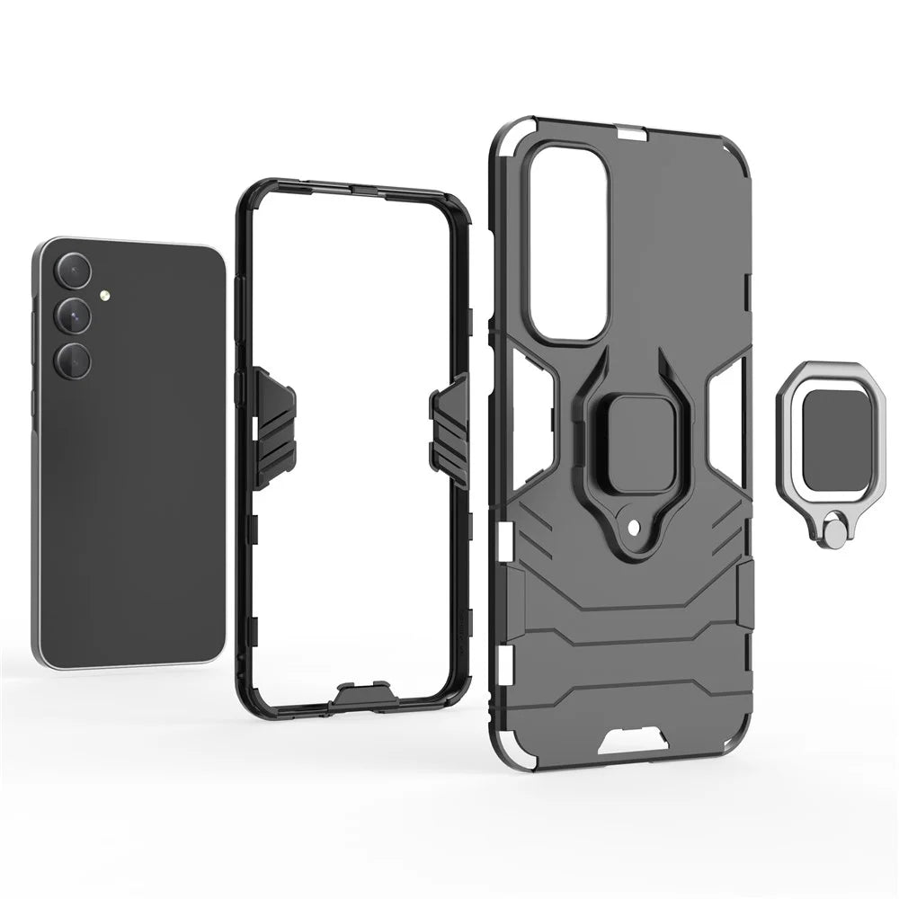 For Samsung Galaxy A55 5G Case Anti-drop PC + TPU Ring Kickstand Phone Shell - Blue - 2