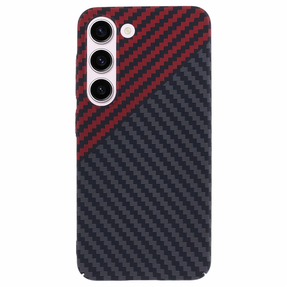 For Samsung Galaxy S23+ Case Splicing Color PC Phone Cover Carbon Fiber Texture - Black+Red - 1
