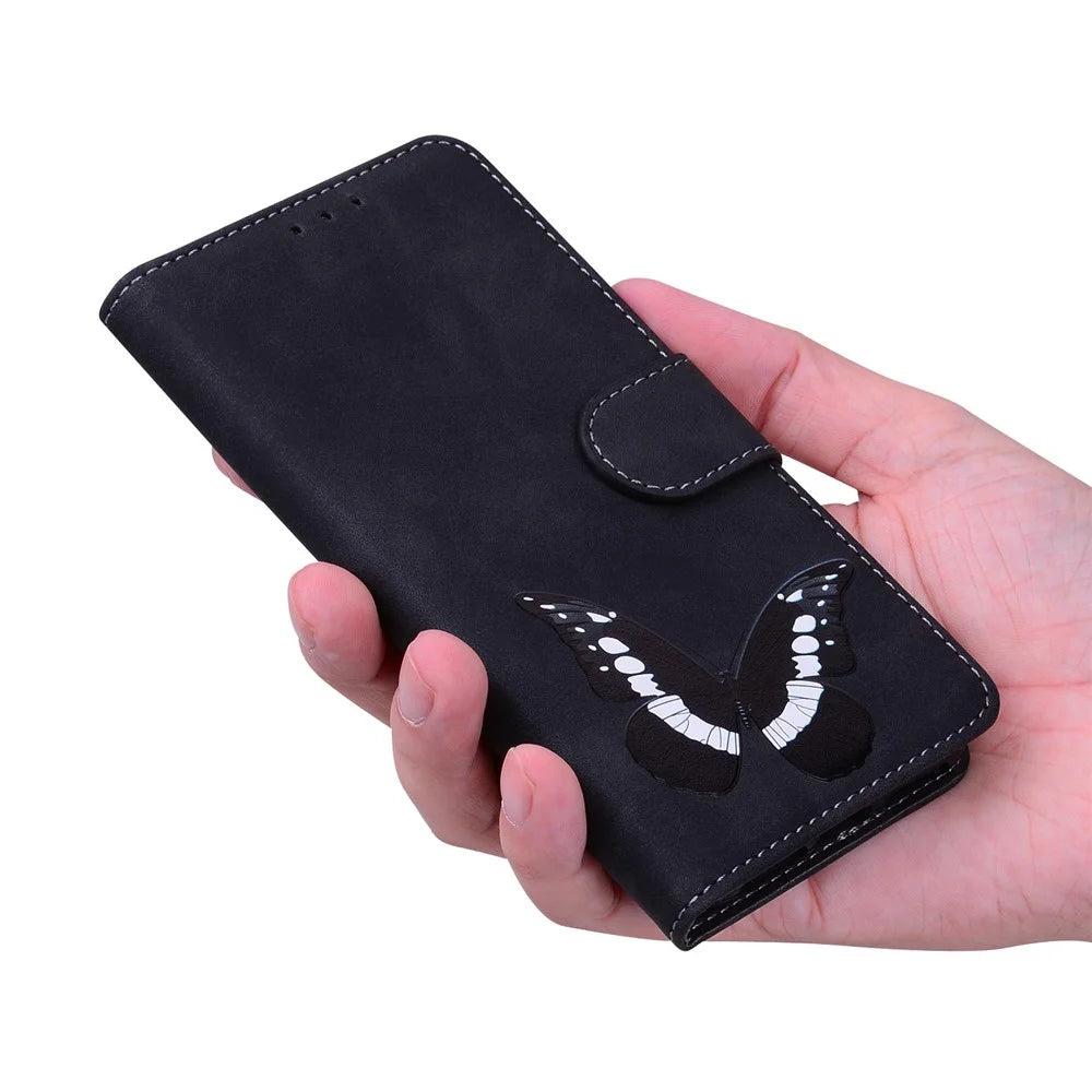 For Samsung Galaxy A35 5G Case Wallet Phone Leather Cover Butterfly Printing - Black - 6