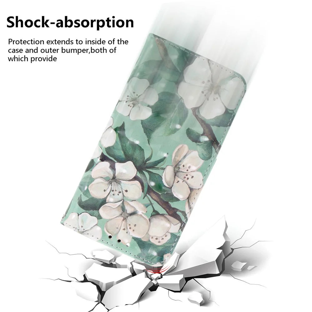 For Samsung Galaxy A35 5G Case 3D Pattern Print Wallet Phone Cover with Strap - Watercolor Flowers - 5