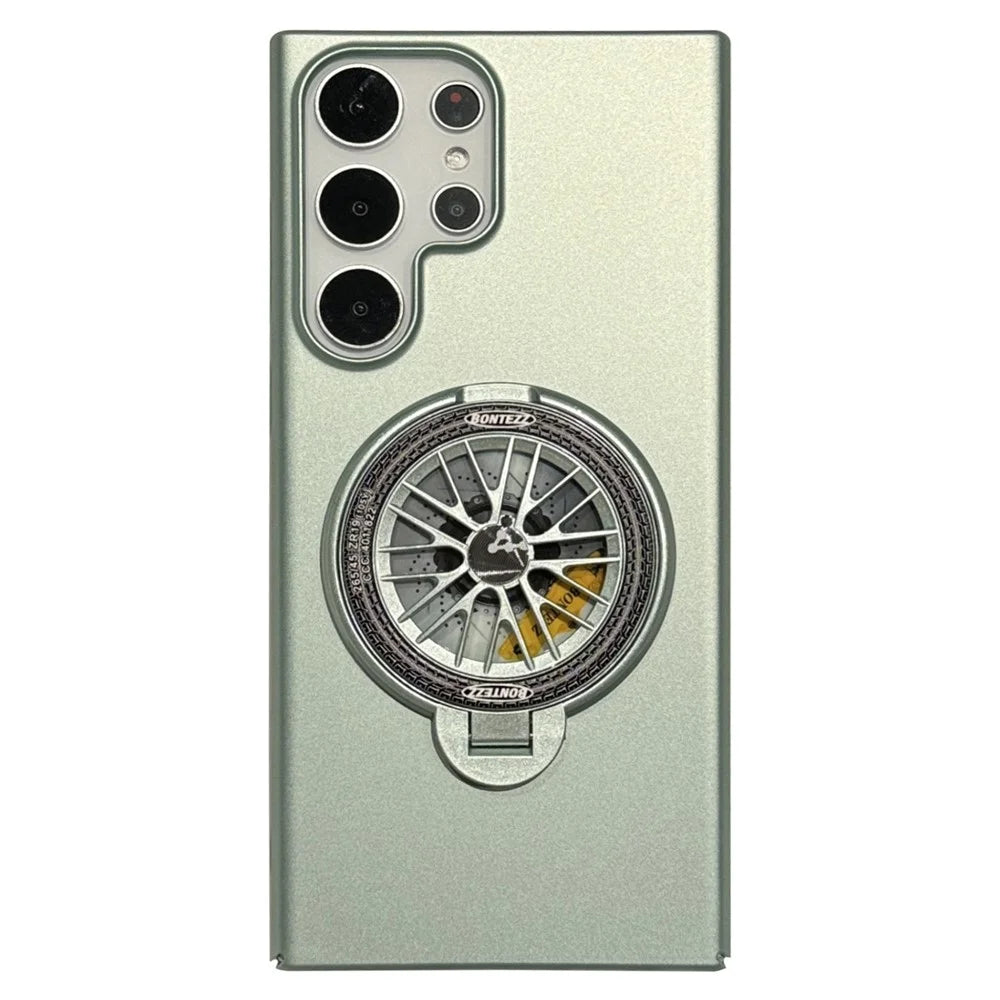 VOERO Slim Case for Samsung Galaxy S23 Ultra Electroplating Kickstand PC Phone Case Built-In Rotating Gyro - Cyan - 1