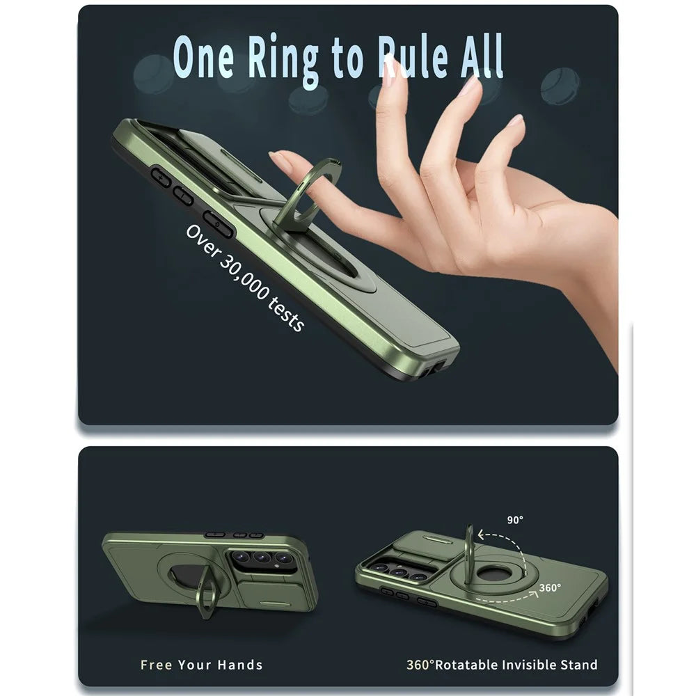 For Samsung Galaxy S21 FE 5G Magnetic Phone Case Slide Camera Protection Shockproof Cover - Green - 6
