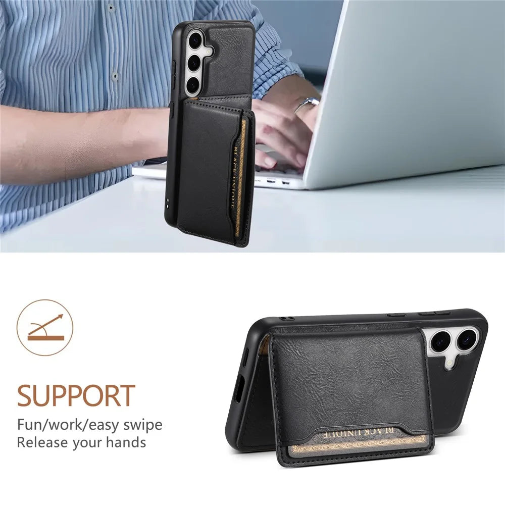 DENIOR For Samsung Galaxy S24+ Phone Case Magnetic Protection Cover Detachable Card Bag - Black - 6