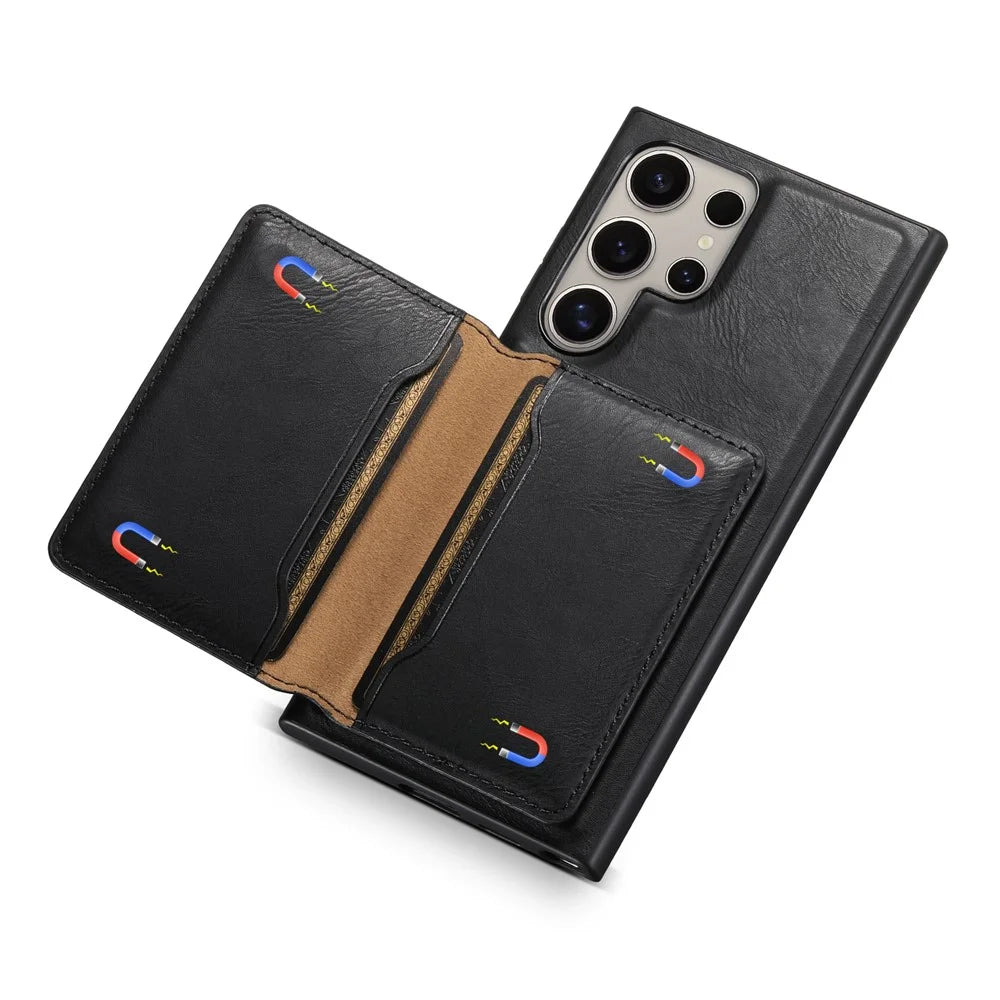 DENIOR For Samsung Galaxy S24 Ultra Phone Cover Magnetic Detachable Wallet Case Kickstand - Black - 3