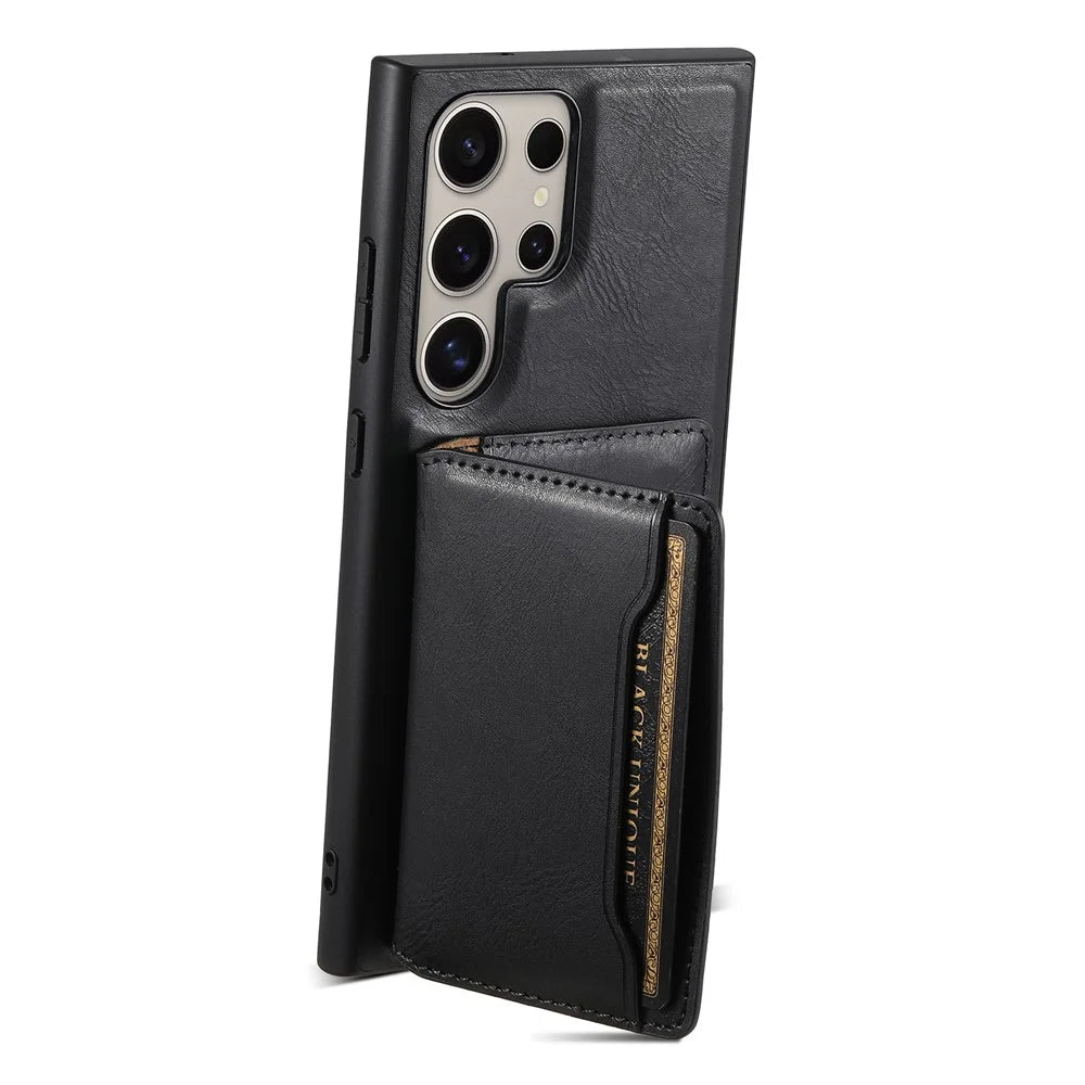 DENIOR For Samsung Galaxy S24 Ultra Phone Cover Magnetic Detachable Wallet Case Kickstand - Black - 4