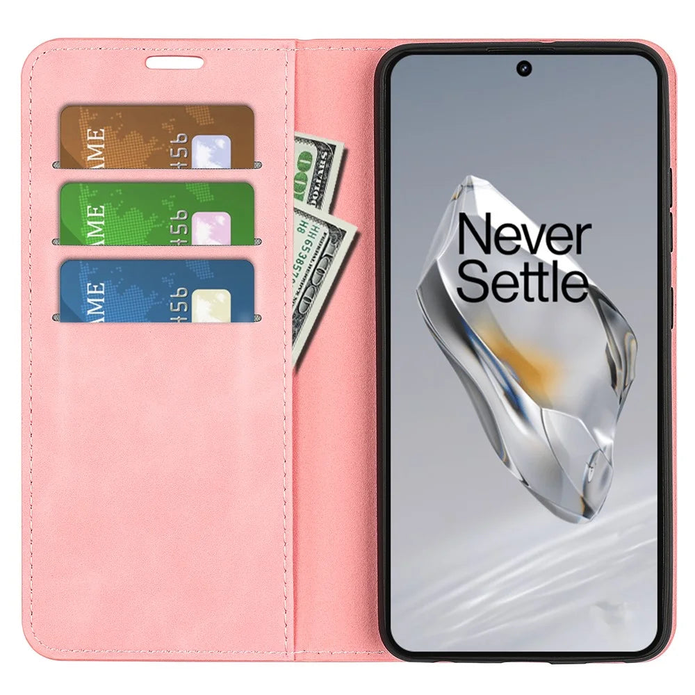 For OnePlus 12 5G PU Leather Skin-touch Case Wallet Flip Phone Cover - Pink - 2