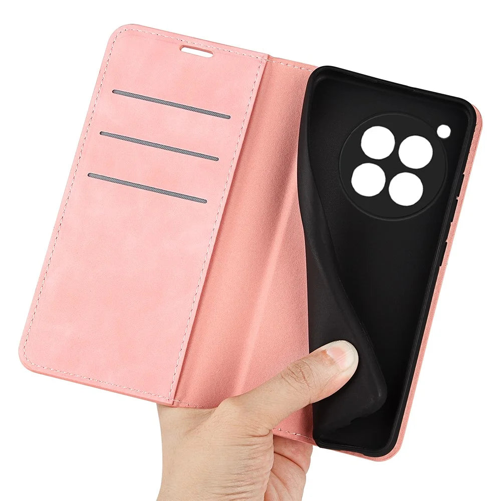 For OnePlus 12 5G PU Leather Skin-touch Case Wallet Flip Phone Cover - Pink - 4