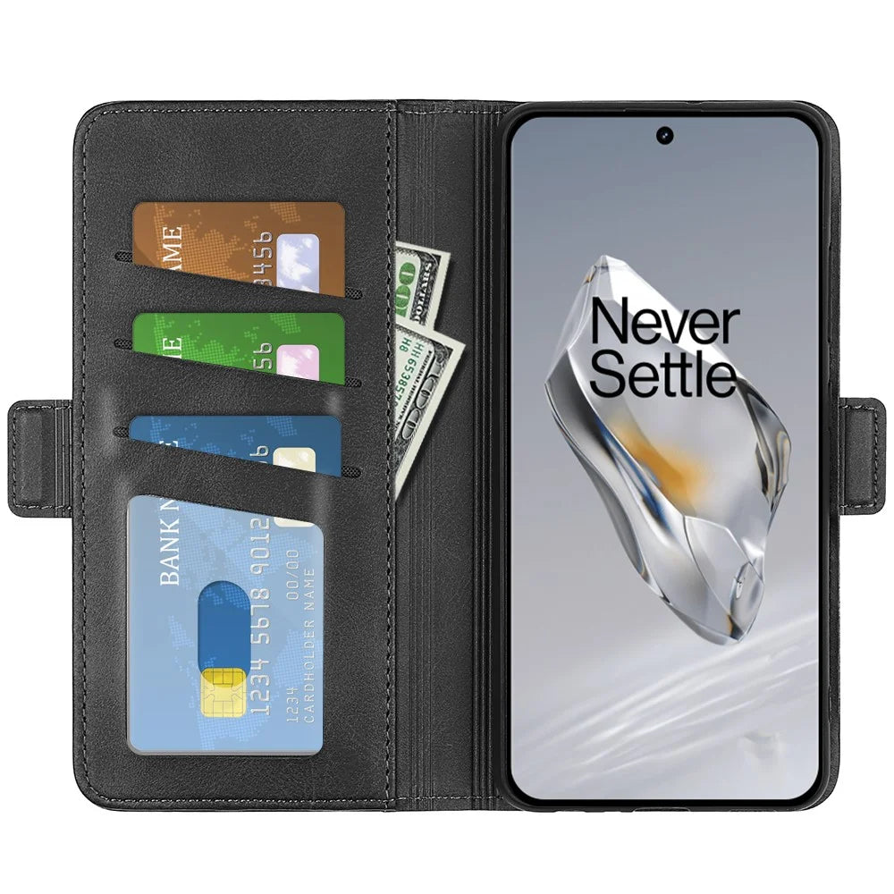 For OnePlus 12 5G Leather Flip Wallet Case Folio Stand View Phone Cover - Black - 2
