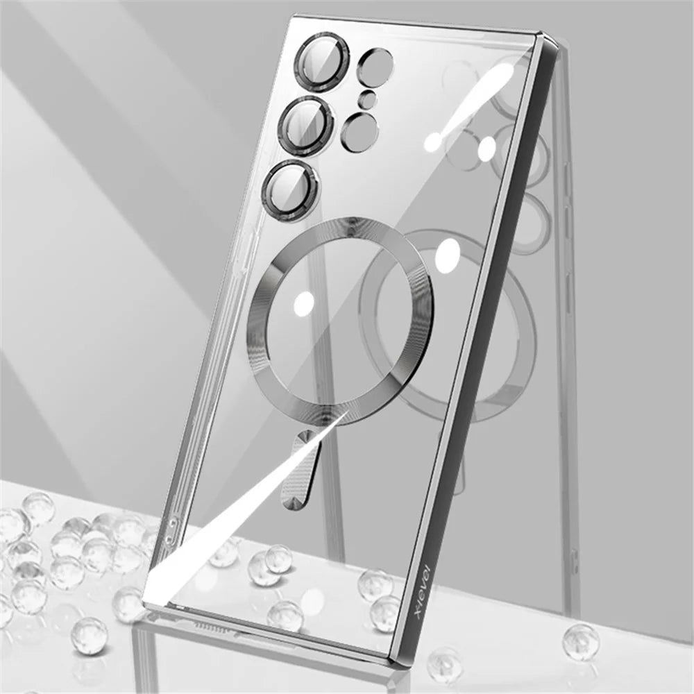 X-LEVEL For Samsung Galaxy S24 Ultra Magnetic Case Electroplating TPU Cover Glass Lens Guard - Black - 1