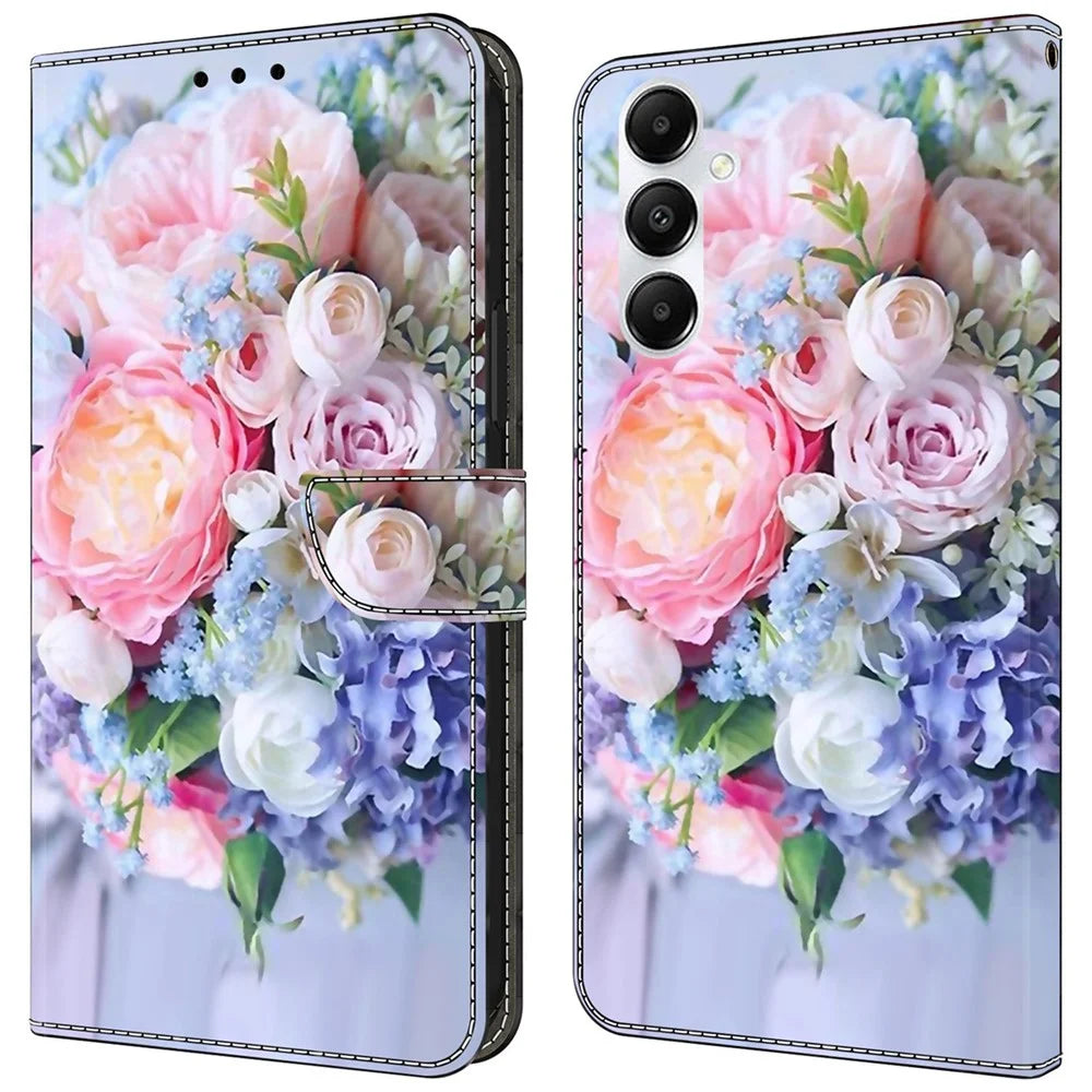 For Samsung Galaxy A55 5G Cell Phone Case Printed 3D Pattern Stand Leather Cover - Colorful Flower - 1