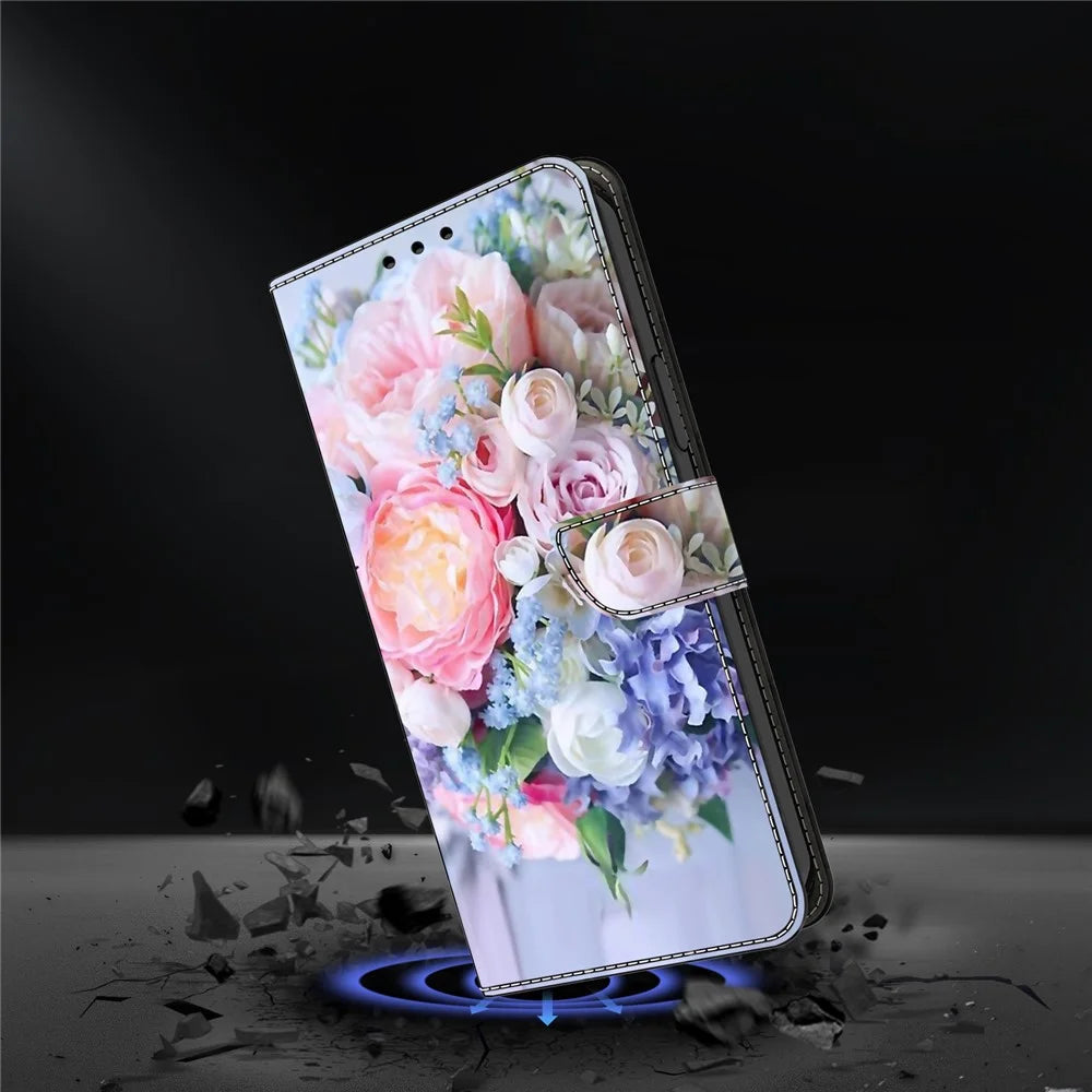 For Samsung Galaxy A55 5G Cell Phone Case Printed 3D Pattern Stand Leather Cover - Colorful Flower - 4
