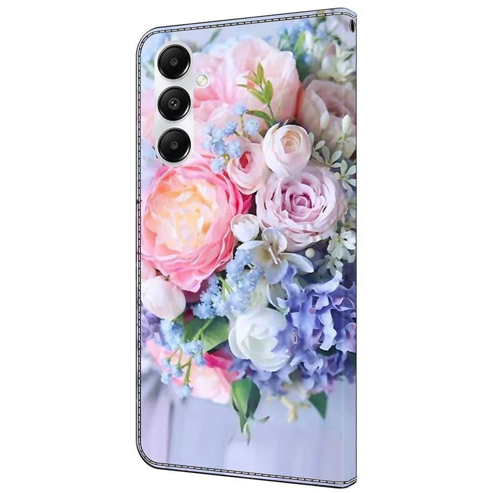 For Samsung Galaxy A55 5G Cell Phone Case Printed 3D Pattern Stand Leather Cover - Colorful Flower - 7