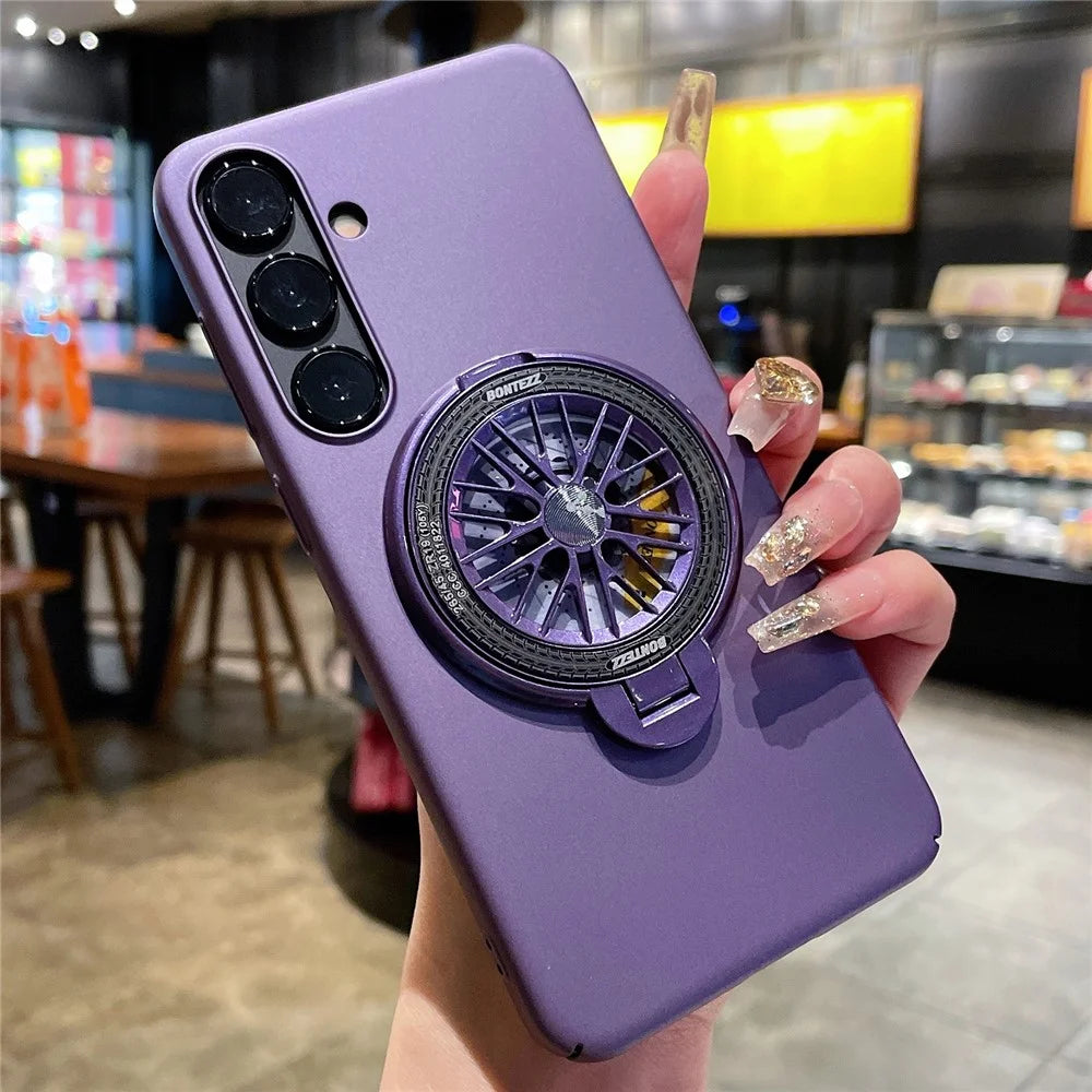 VOERO For Samsung Galaxy S24+ Ring Kickstand Case Rotating Gyro Hard PC Cover - Purple - 1
