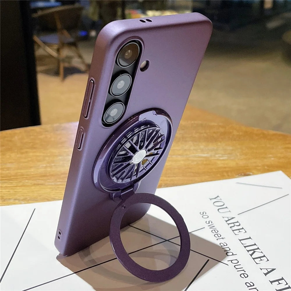 VOERO For Samsung Galaxy S24  Case Rotating Gyro Kickstand Phone Cover Lens Protector - Purple - 3