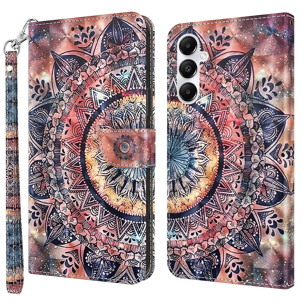 For Samsung Galaxy A35 5G Case Leather 3D Pattern Printing Phone Cover with Card Holder - Color Mandala - 1