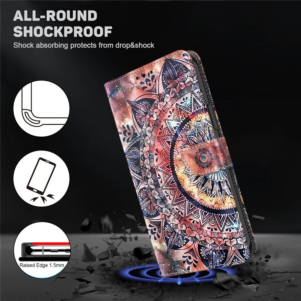 For Samsung Galaxy A35 5G Case Leather 3D Pattern Printing Phone Cover with Card Holder - Color Mandala - 4