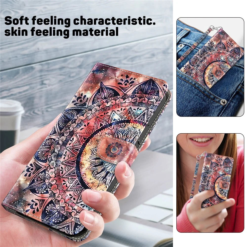 For Samsung Galaxy A35 5G Case Leather 3D Pattern Printing Phone Cover with Card Holder - Color Mandala - 5