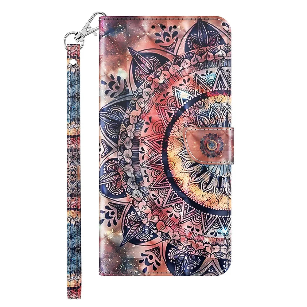 For Samsung Galaxy A35 5G Case Leather 3D Pattern Printing Phone Cover with Card Holder - Color Mandala - 6