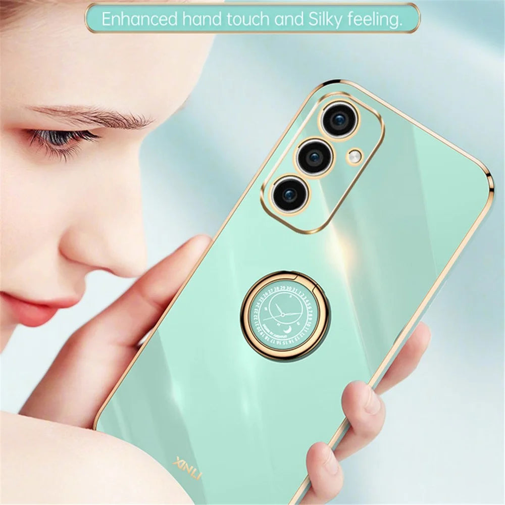 XINLI For Samsung Galaxy A25 5G (Global) (161.0 x 76.5 x 8.3mm) Case Soft TPU Kickstand Phone Cover - Cyan - 5