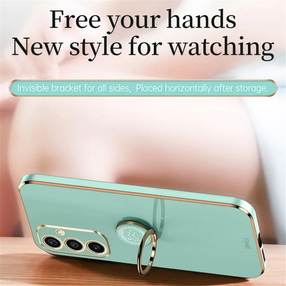 XINLI For Samsung Galaxy A15 4G / A15 5G Case Soft TPU Electroplated Kickstand Protective Cover - Blue - 3