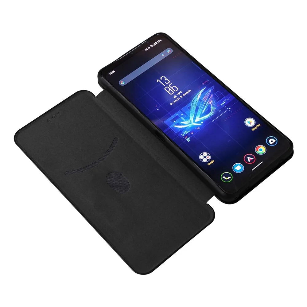 For Asus ROG Phone 8 5G / Phone 8 Pro 5G Phone Case Carbon Fiber Texture Stand Card Holder - Black - 2