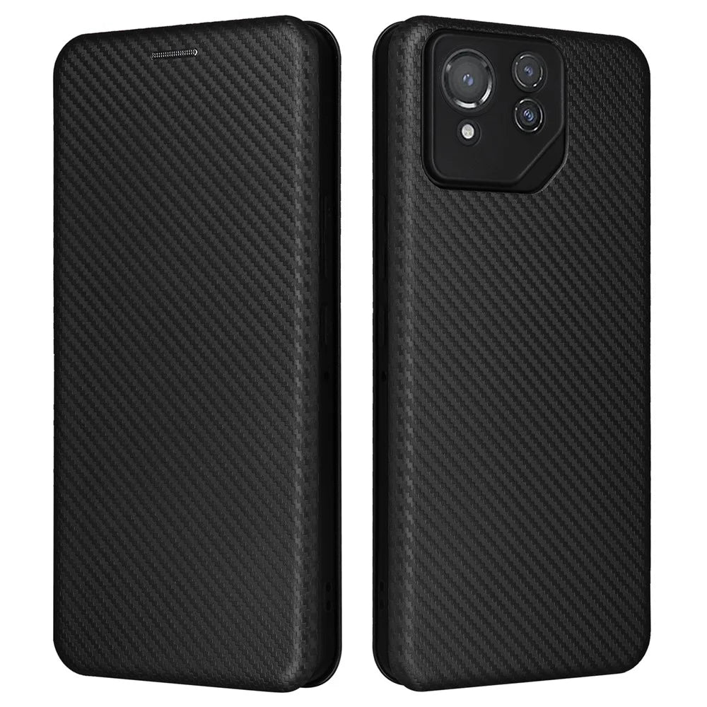 For Asus ROG Phone 8 Pro 5G / 8 5G Leather Case with Card Slot Carbon Fiber Texture  - Black - 1