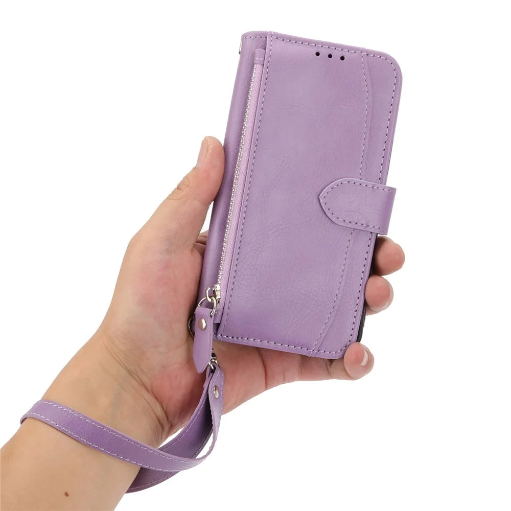 For Samsung Galaxy A35 5G Leather Case Crossbody Phone Cover Zipper Pocket - Purple - 6