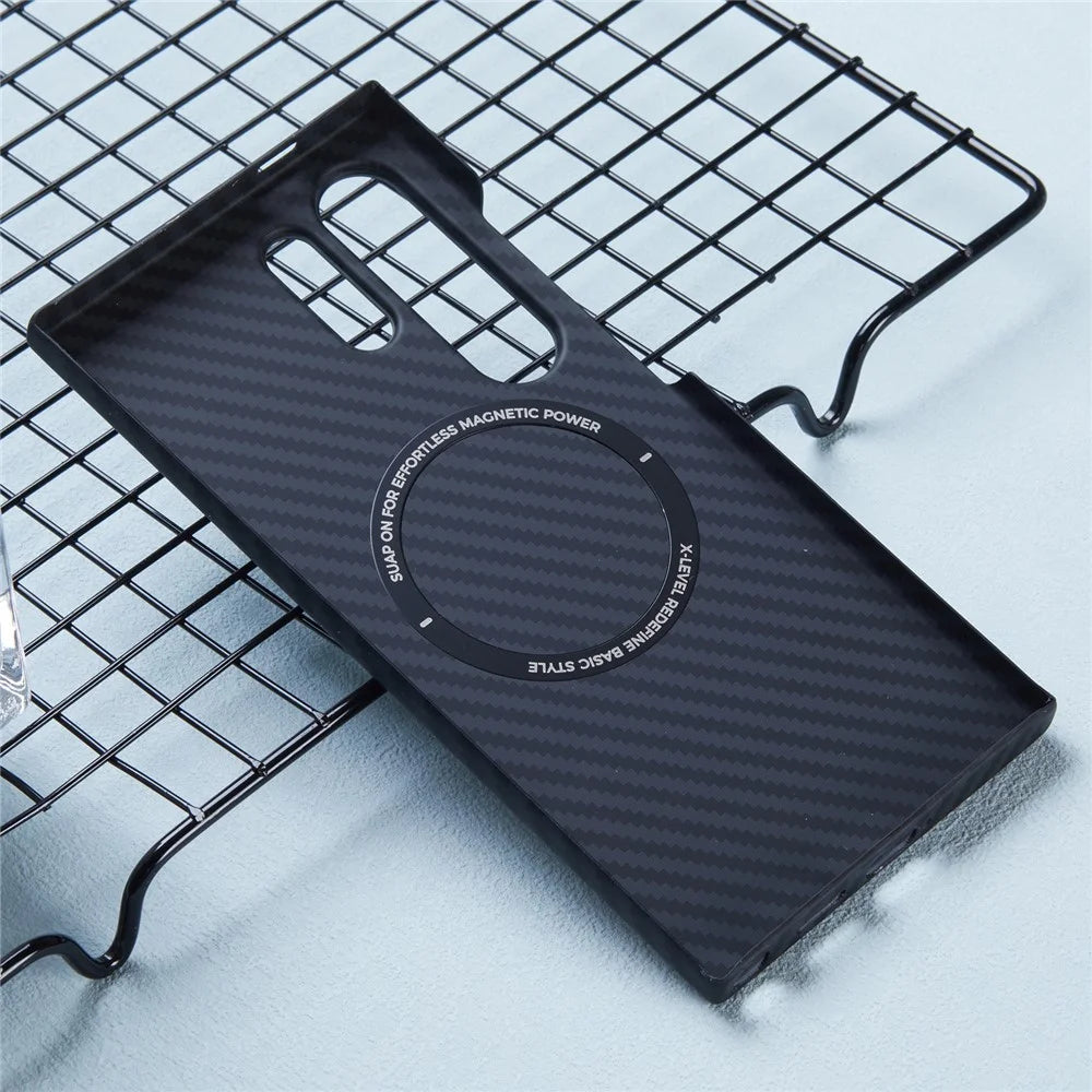 X-LEVEL For Samsung Galaxy S24 Ultra Magnetic Case Carbon Fiber Texture PC Phone Cover - 5