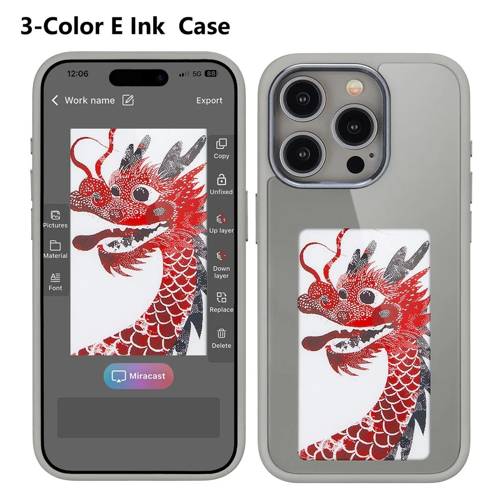 3-Color E Ink Display Phone Case for iPhone 15 Pro Max NFC Custom Image Display - Grey - 1