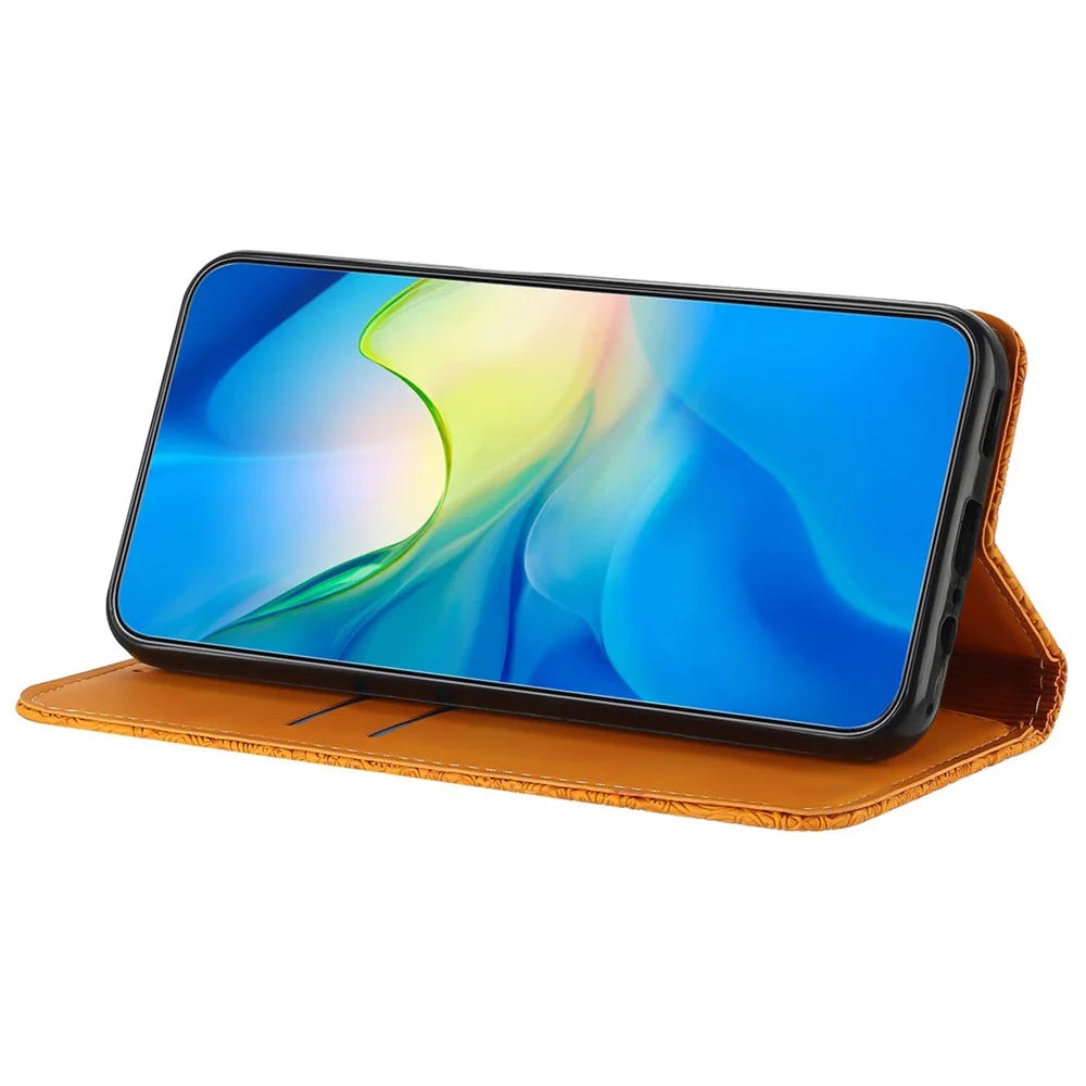 For Samsung Galaxy A25 5G (Global) (161.0 x 76.5 x 8.3mm) Magnetic Case Imprinted Leather Stand Cover - Yellow - 3