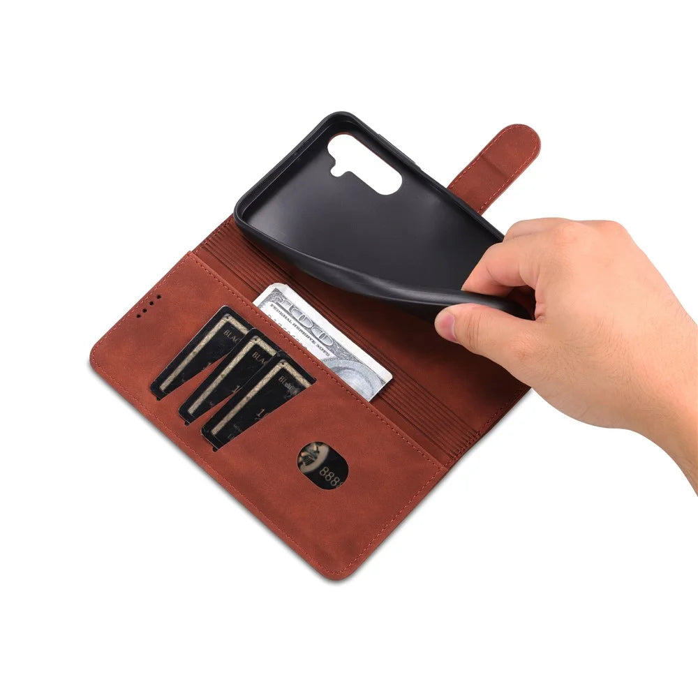 AZNS For Samsung Galaxy A24 4G (162.1 x 77.6 x 8.3mm) Case Shockproof Flip Leather Phone Cover - Brown - 6
