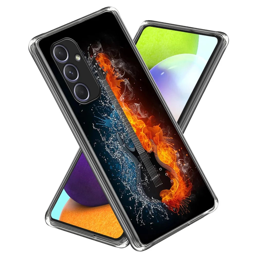 For Samsung Galaxy A34 5G TPU Case Pattern Printed Soft Slim Shockproof Phone Cover - Ice and Fire Guitar - 1
