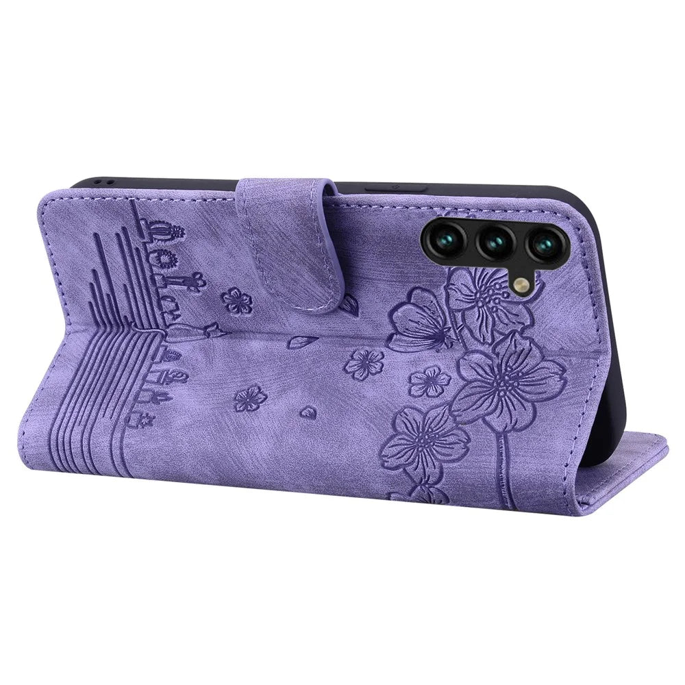 For Samsung Galaxy A25 5G (Global) (161.0 x 76.5 x 8.3mm) Leather Case Flower Cat Pattern Phone Cover Wallet - Purple - 2