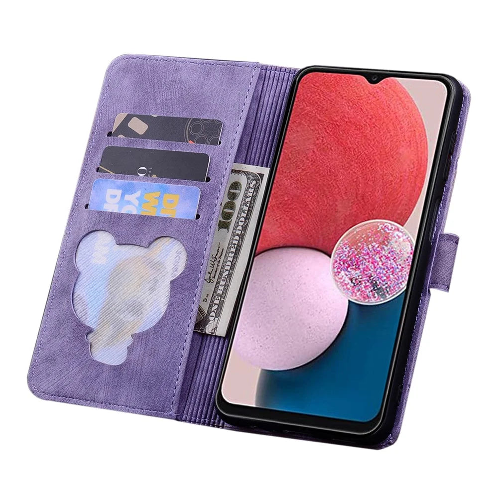 For Samsung Galaxy A25 5G (Global) (161.0 x 76.5 x 8.3mm) Leather Case Flower Cat Pattern Phone Cover Wallet - Purple - 4