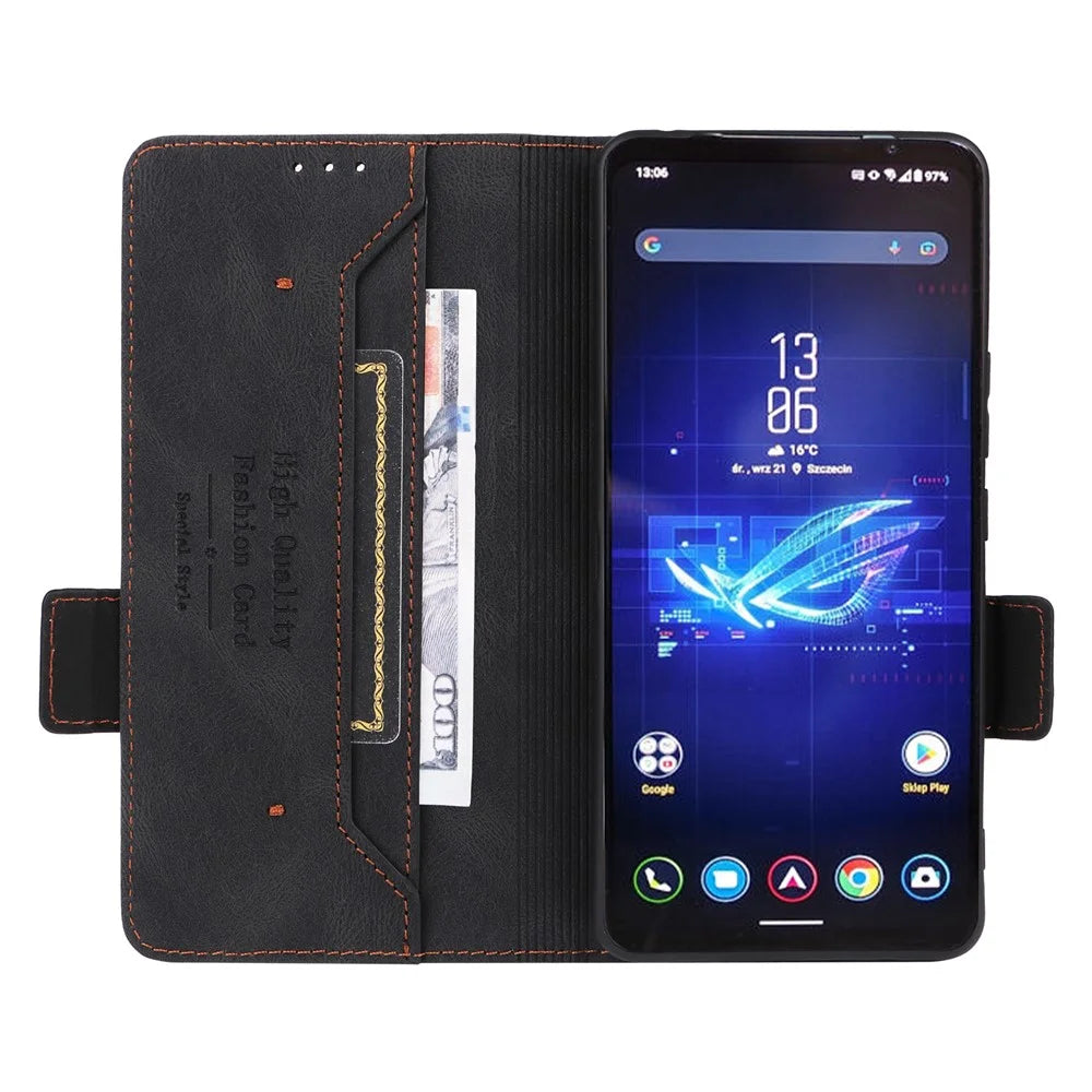 For Asus ROG Phone 8 5G / Phone 8 Pro 5G Case Folio Flip Leather Phone Cover Wallet Stand - Black - 2