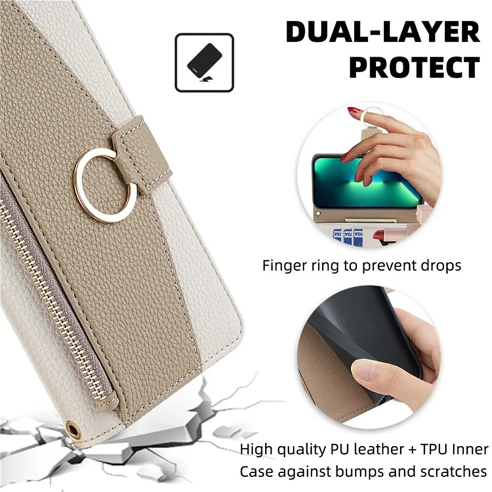 For OnePlus Nord CE 2 5G Crossbody Phone Case Purse PU Leather Cover with Makeup Mirror - White - 5