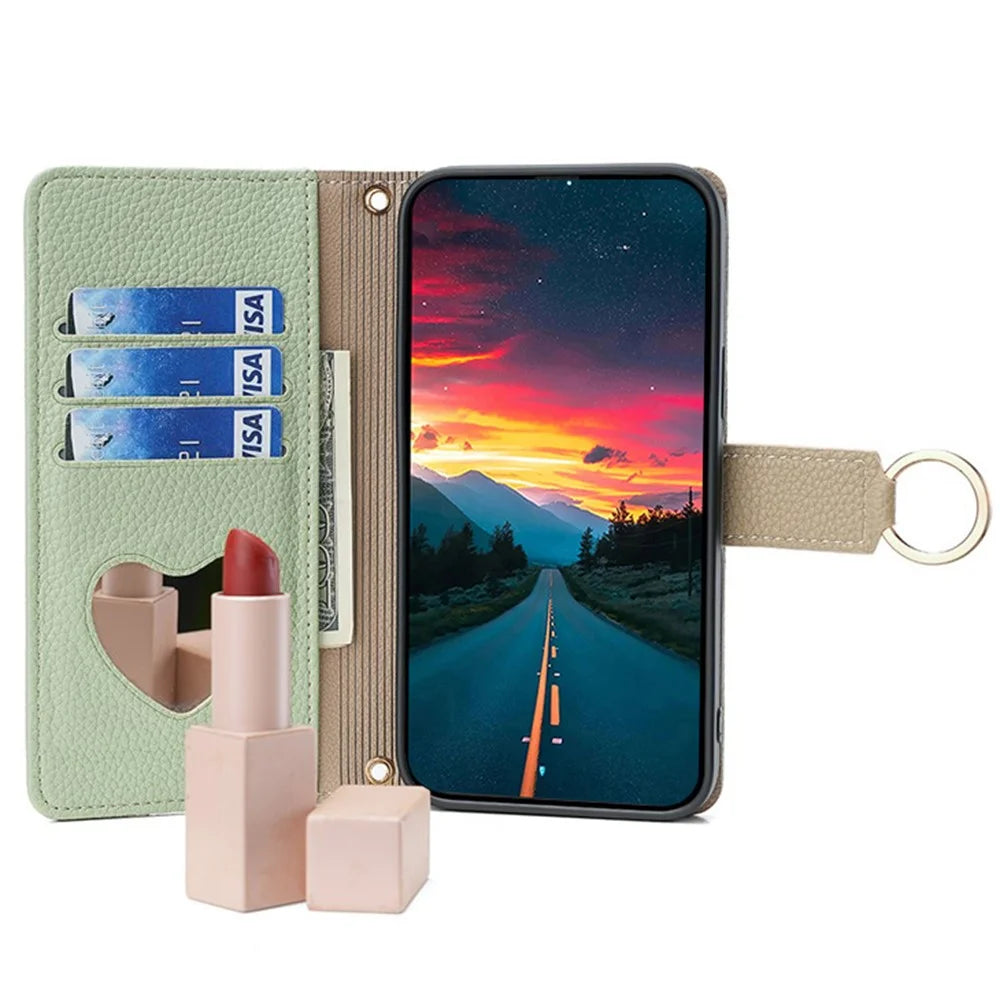 For Samsung Galaxy A73 5G Zipper Flip Cover PU Leather Phone Case with Crossbody Strap - Green - 2